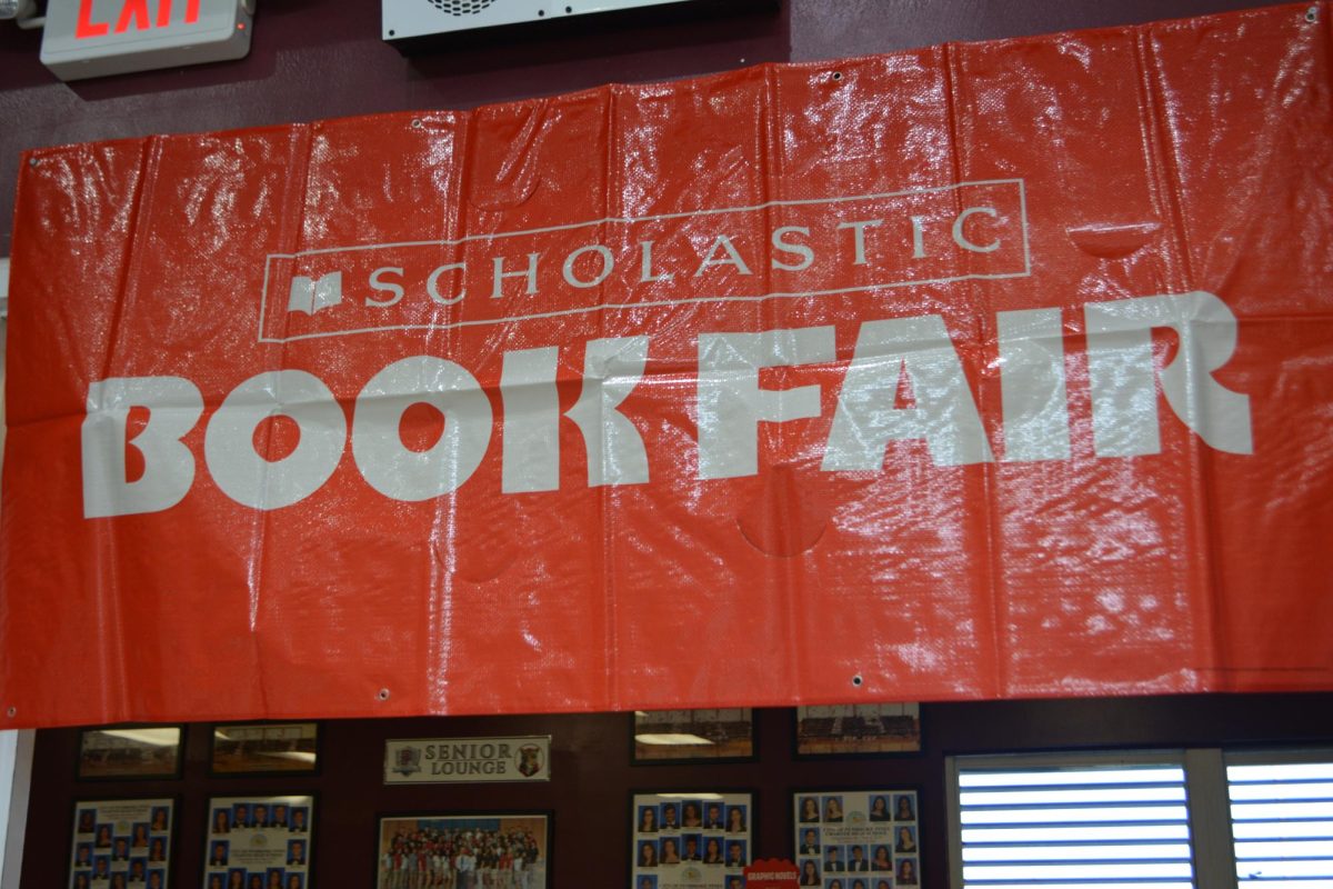 The nostalgic "Book Fair" banner was hung outside of the Senior Square, welcoming students.