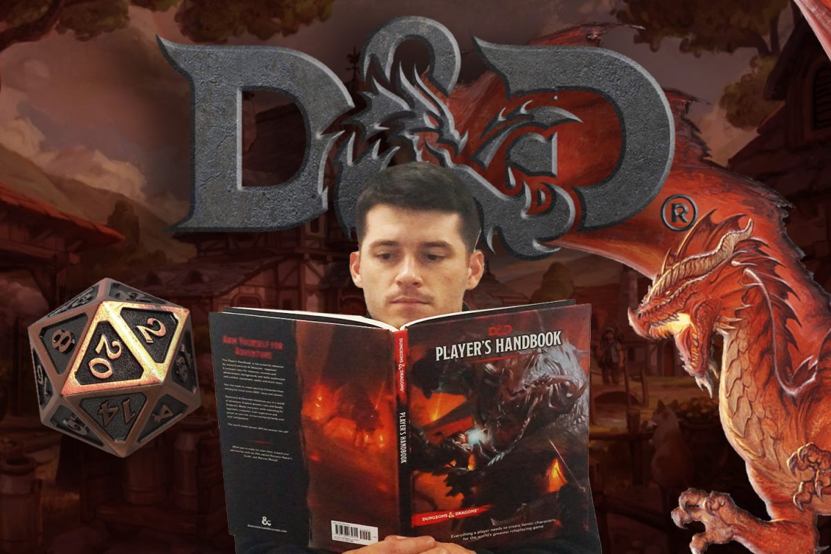 PPCHS teacher John Jablonka reading over the Fifth Edition Player's Handbook, one of the core rulebooks for Dungeons & Dragons. Jablonka plays weekly with his friends and fellow charter alumni, and is currently playing through a campaign called The Curse of Strahd.
