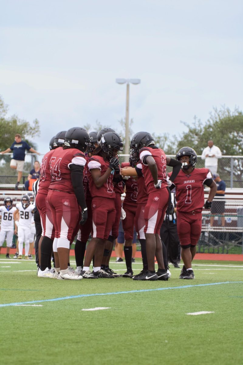 The Jag Boyz offense preparing for the opening drive of the game.