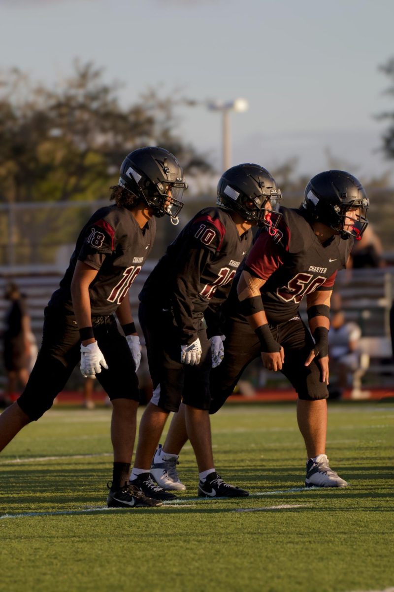 The Jag Boyz defense preparing for the next drive as they line up together and try to predict what the other team's offense will do next.