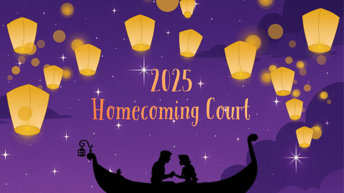 Lanterns float above Disney's Rapunzel and Flynn. See who PPCHS crowned their 2025 Homecoming kings and queens. Graphic uses elements from etsy.com and pinterest.com.