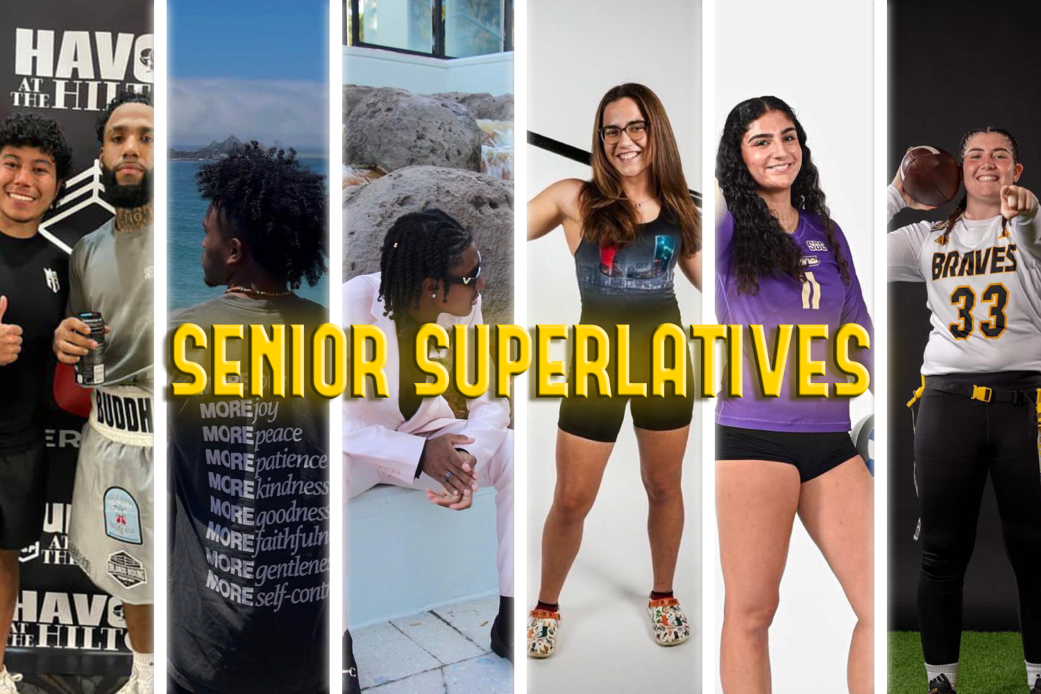 All of the alumni featured in this story are in this graphic, showing their athletic and outgoing personality.