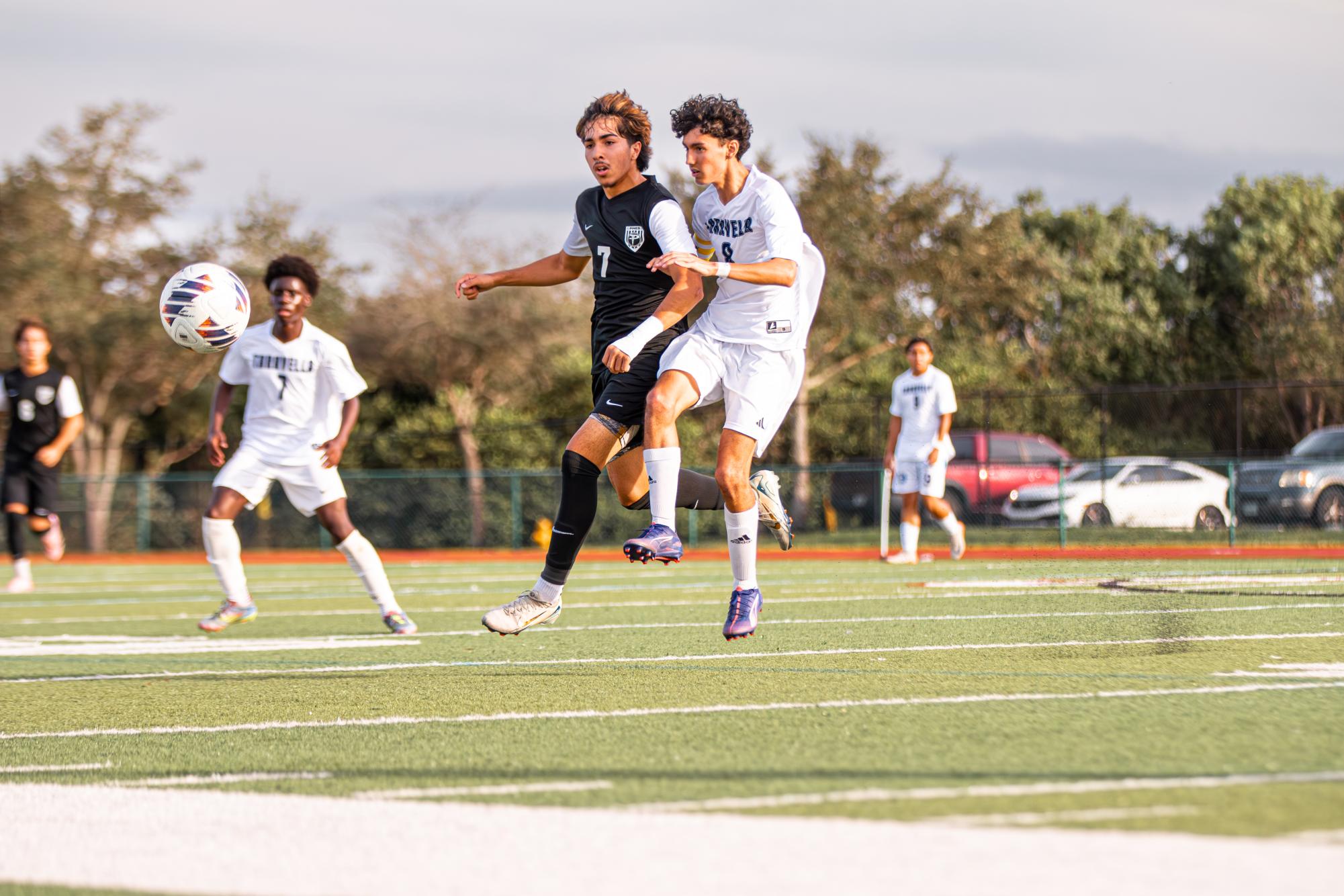 Junior Aiden Toledo is on the prowl, defending the Jaguars at their home field. 