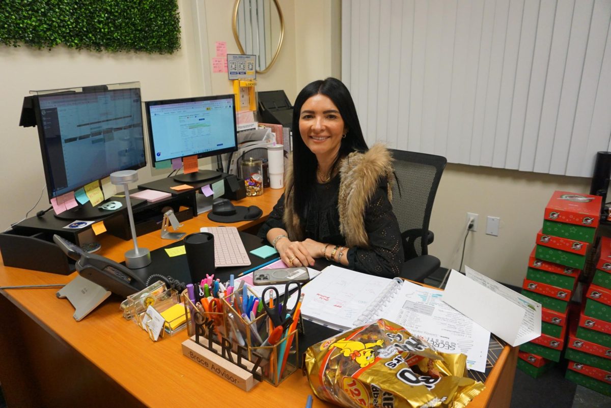 PPCHS's BRACE coordinator, Mrs. Perez, works managing students' college applications and external classes in her office. She manages hundreds of students' classes through programs like dual enrollment and Edgenuity, as well as helping them with their college applications.