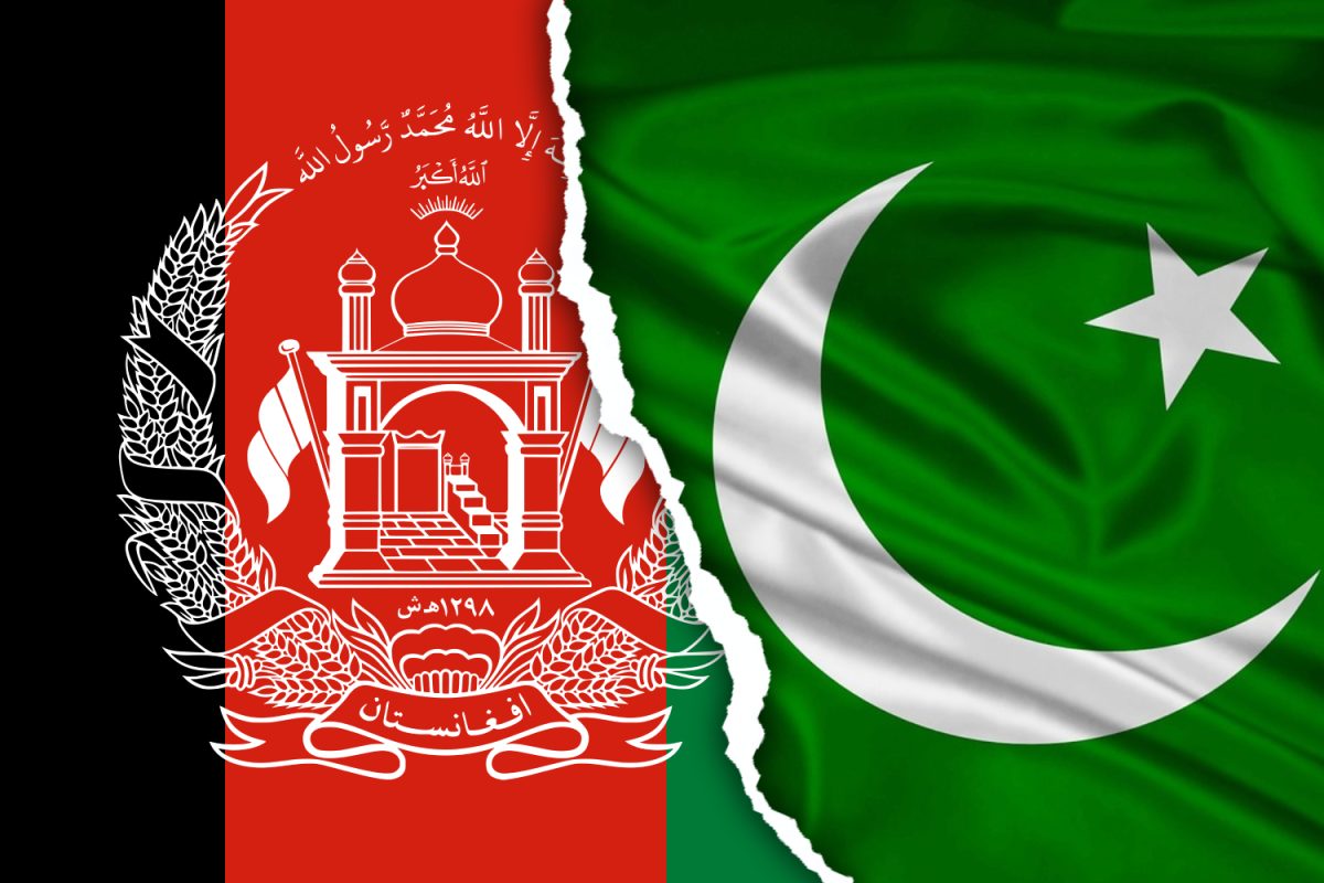 The Afghan flag (left) and Pakistani flag (right) are displayed opposite one another. Amid ongoing violence, the futures of these countries are uncertain.