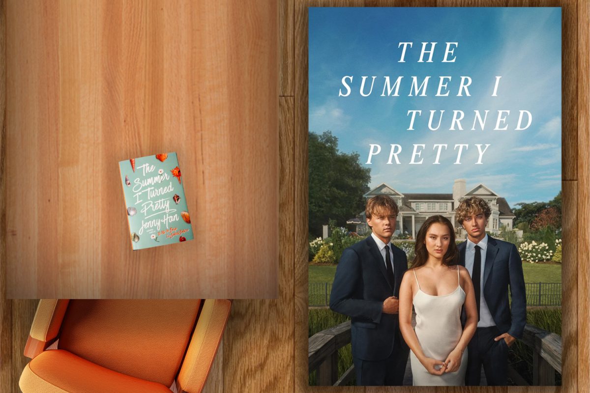 The book "The Summer I Turned Pretty" by Jenny Han is pictured next to a graphic of the show by the same name. This is one of many romcom books that have been adapted into a motion picture.