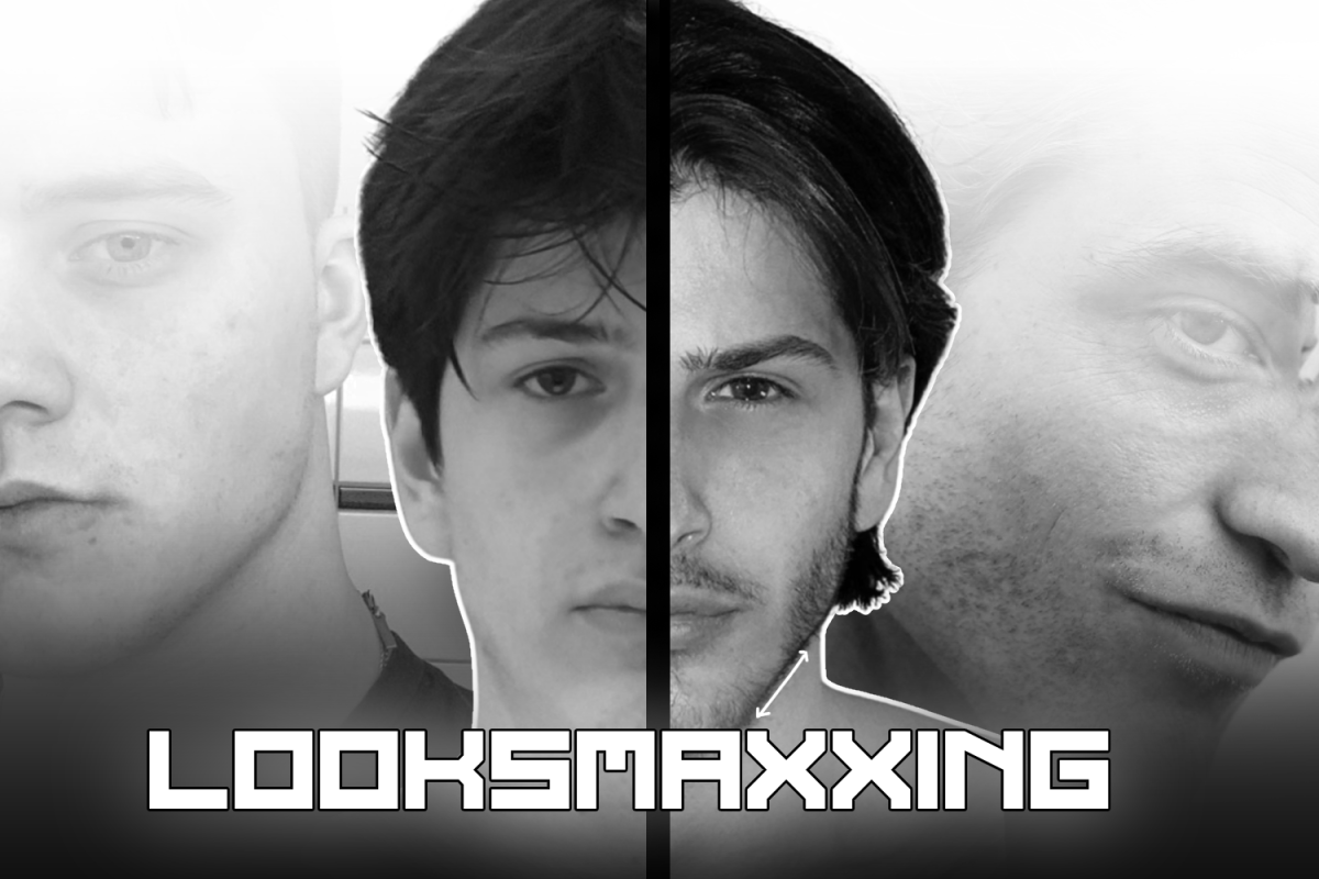 An image comparing three males based on their physical attributes. Pictured on the left side, K. Shami, before participating in looksmaxxing and black pill content, and Rudy Pankow are portrayed as conventionally less attractive due to minor imperfections such as acne, a less chiseled jawline, etc. On the right side is K. Shami after joining the community and Robert Pattinson, beholding "better looks,"  emphasizing the idea of black pill content and looksmaxxing to achieve a good "physique."