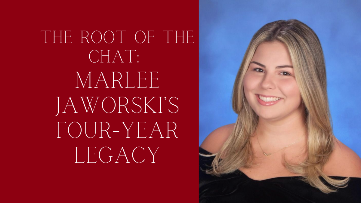 A graphic of Marlee Jaworski’s yearbook photo (right) next to the title of the story, “The root of The CHAT: Marlee Jaworski’s four-year legacy.”