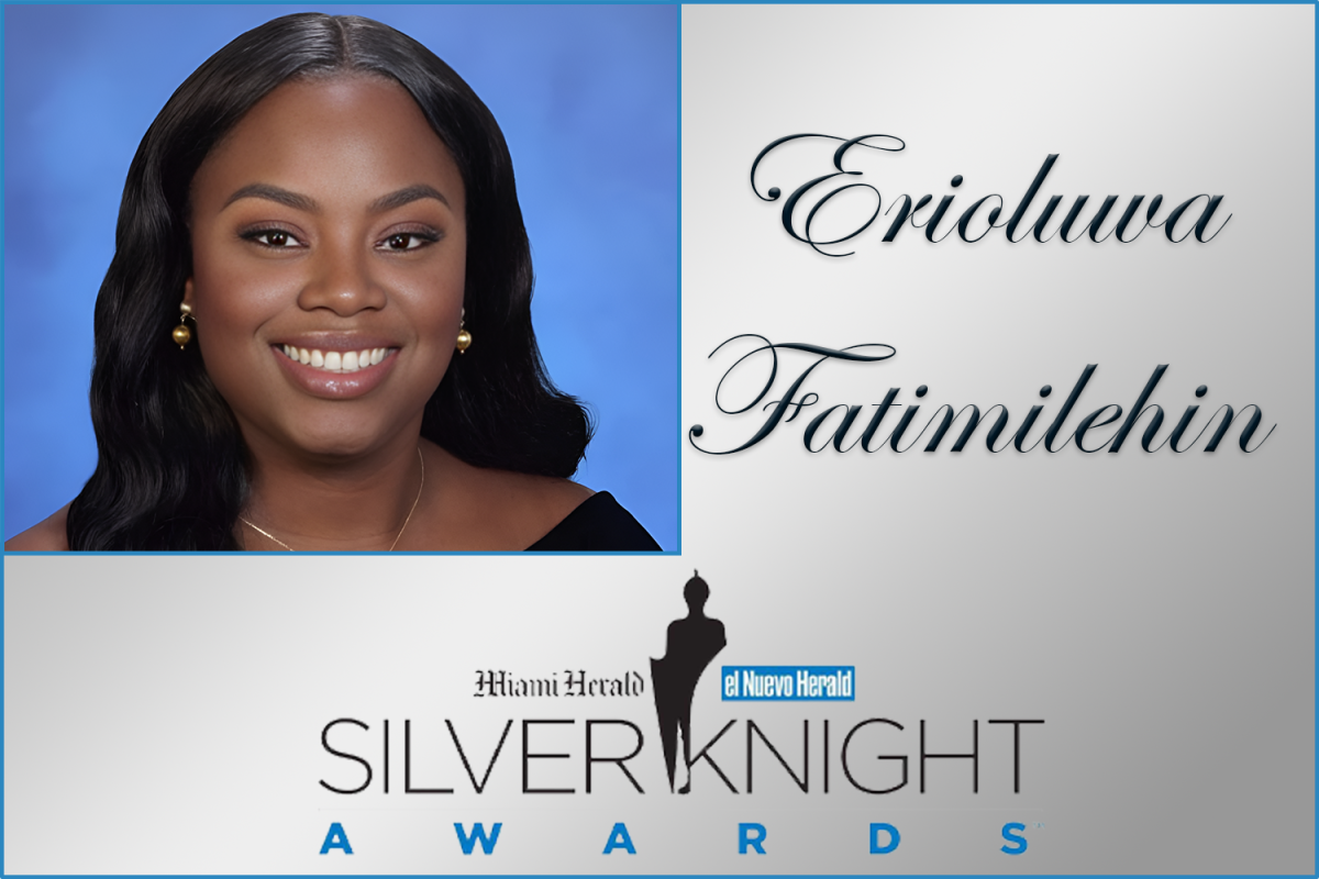 Silver Knight nominee Eri Fatimilehin's yearbook photo (top right) on a graphic which includes the Silver Knight logo and her name.