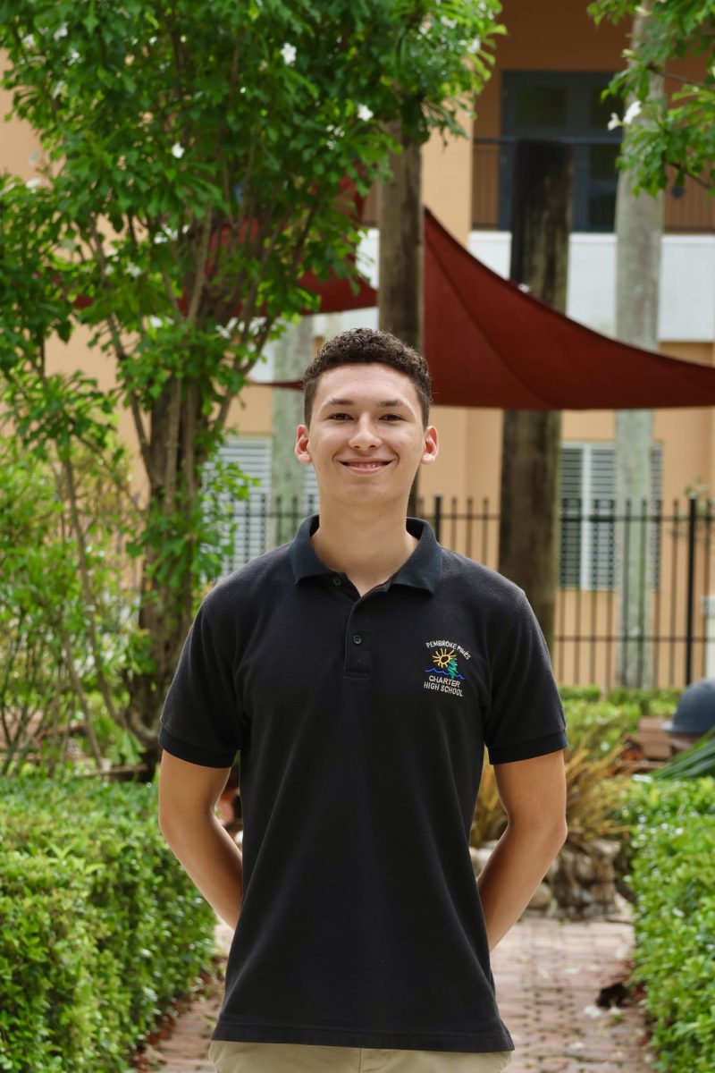 Senior Micah Lopez smiling at the camera for his CHAT staff picture.