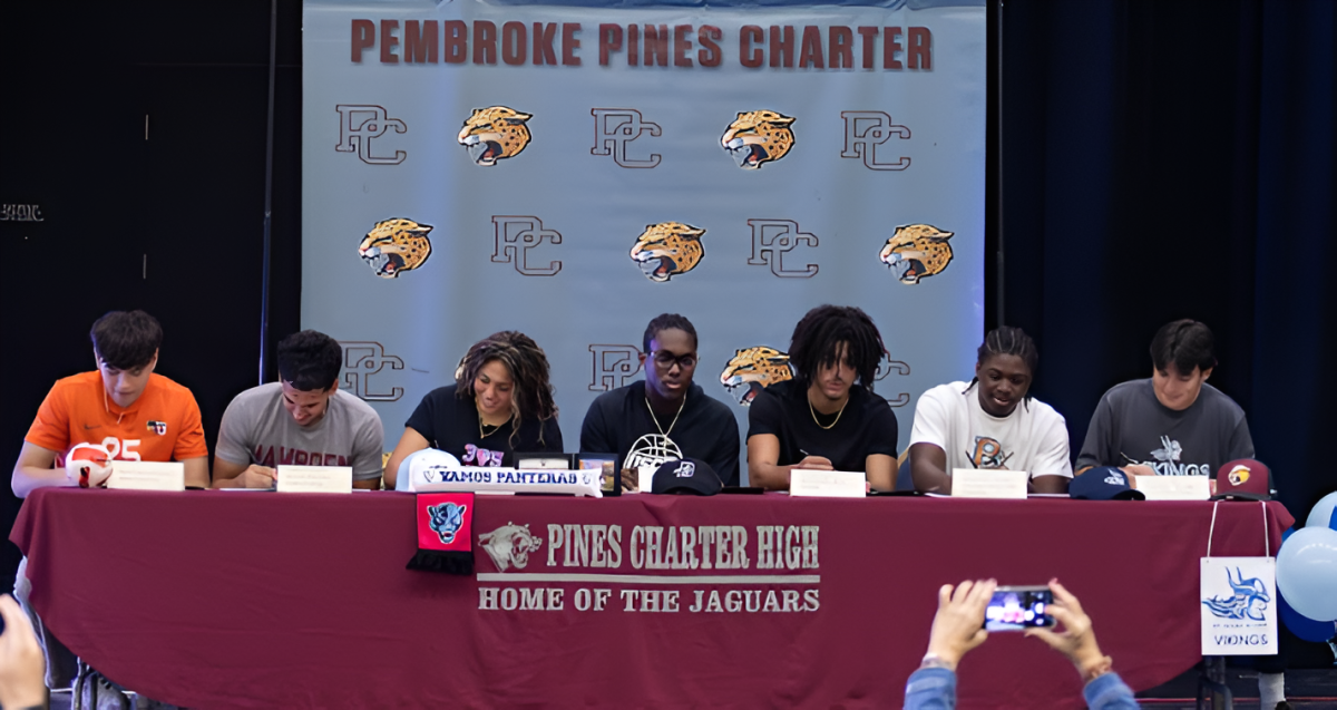 The Jaguars as they sign their letters of intent on signing day. 