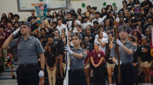 PPCHS's Military Leadership club performs at the beginning of Pep Rally.