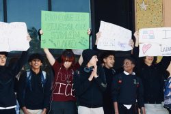 Students line up at the River of Grass Auditorium, preparing for the walkout to begin.